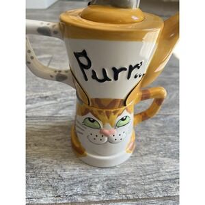 Cat Teapot Kit-Tea Tea Pot Ceramic Stacking Peggy Turchette 3 pc‎ Cats Mug Lid
